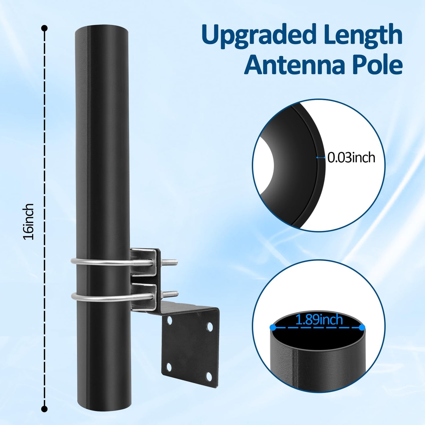 XRDS-RF Antenna Mounting Pole 16 inch, Heavy Duty 16'' Antenna Pole Universal Weather Proof Pole Mount Bracket for Outdoor Antenna