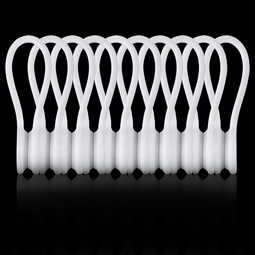 Kanemc White Magnetic Cable Ties 10-Pack, Silicone Cord Twist Ties Magnet Strap For Charging Wire Organizer, Earphone Cords Wrap, Fridge Magnets
