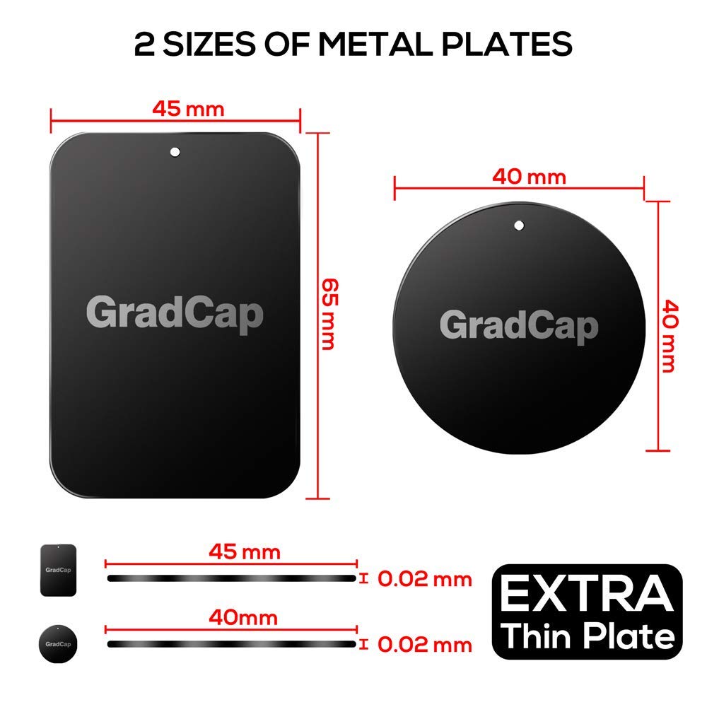 GradCap Metal Plate for Magnetic Phone Mount - 4 Packs Universal Ultra Thin Black Metal Disc w/Strong 3M Adhesive Sticker - Replacement Accessory Kit