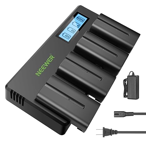 NEEWER 4 Packs 7.2V 2600mAh NP-F550 Replacement Batteries with 4 Channel Battery Charger & Power Adapter, Compatible with NP-F550/750/770/970 FM500H