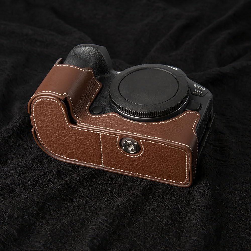 DBZZ R6II Vintage Genuine Leather Camera Case for Canon EOS R6 Mark II Handmade Half-Wrap Camera Protector Cover (Coffee brown)