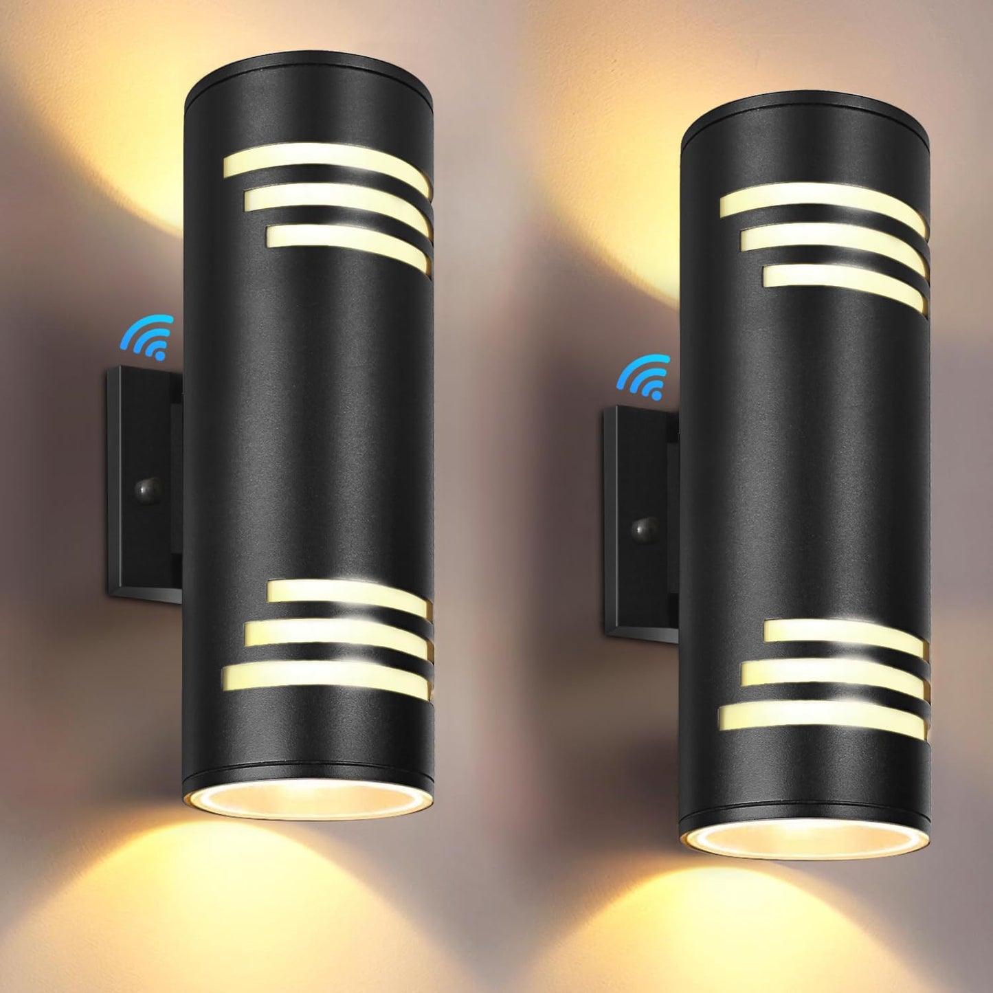 rosykite Dusk to Dawn Porch Lights Outdoor 2 Pack, Modern Exterior Lighting Fixtures 13In, Cylinder Outdoor Wall Lights Up Down Sconce Lighting