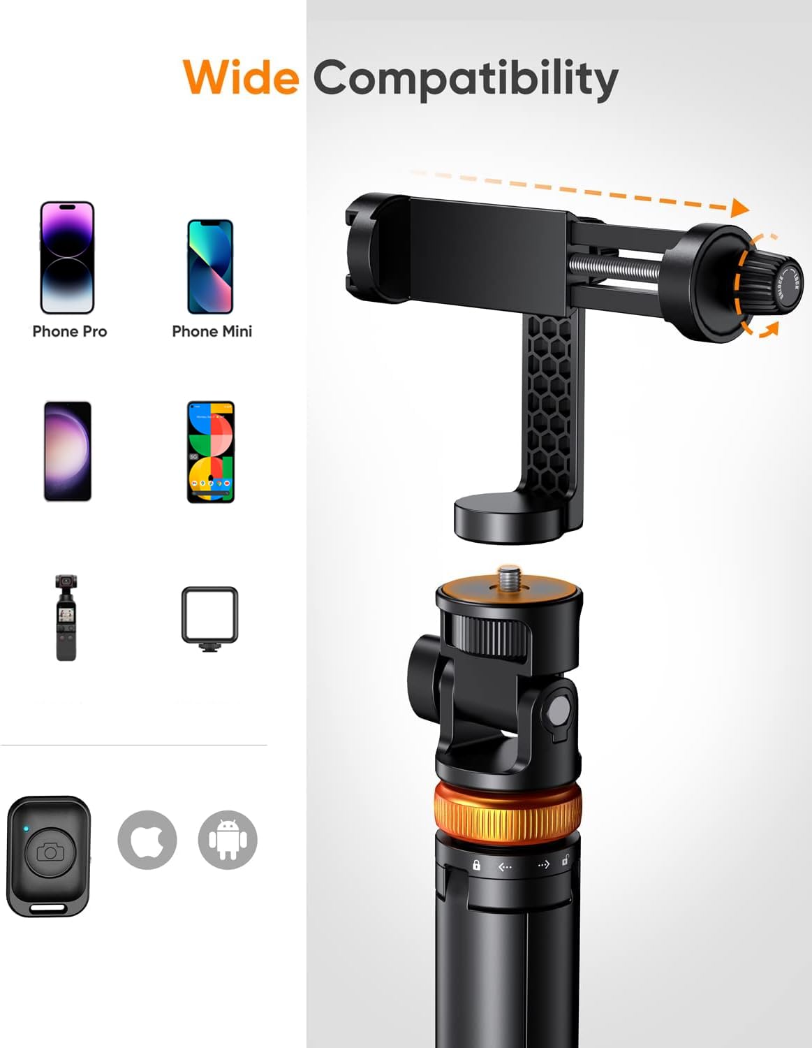 EUCOS 62" Phone Tripod, Tripod for iPhone & Selfie Stick with Remote, Extendable Cell Phone Stand & Ultimate Phone Holder, Solidest Phone Stand