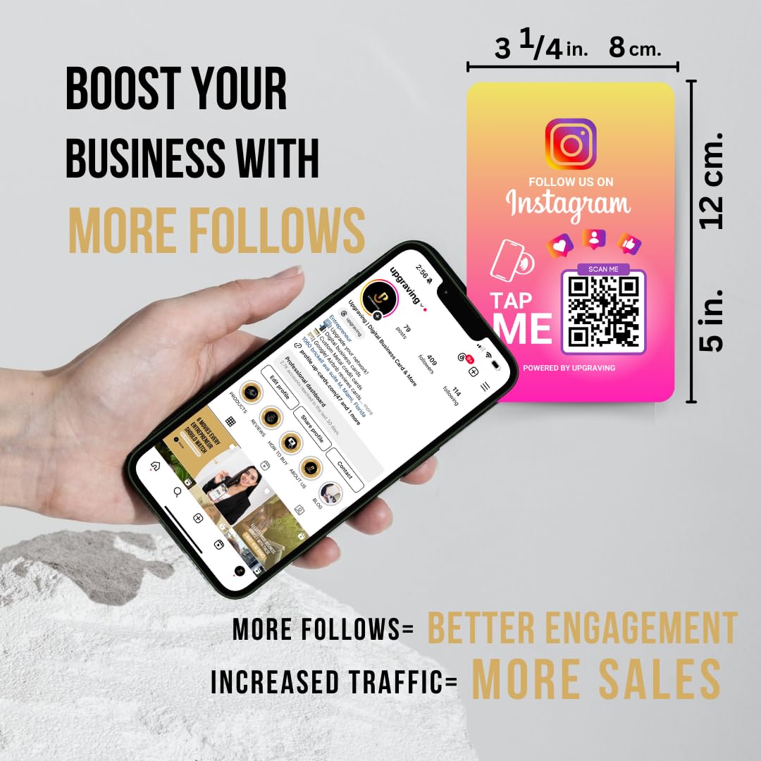 Reusable Followers Tap Sticker for Instagram with QR & NFC Tap - Compatible with iPhone and Android - Follow us on Instagram - Powered by Upgraving (2