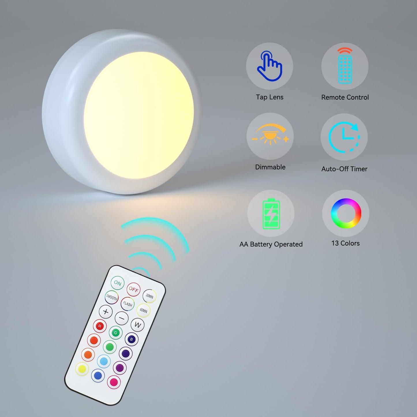 SEMSMOKS LED Puck Lights with Remote, AA Battery Powered Operated, 6 Pack