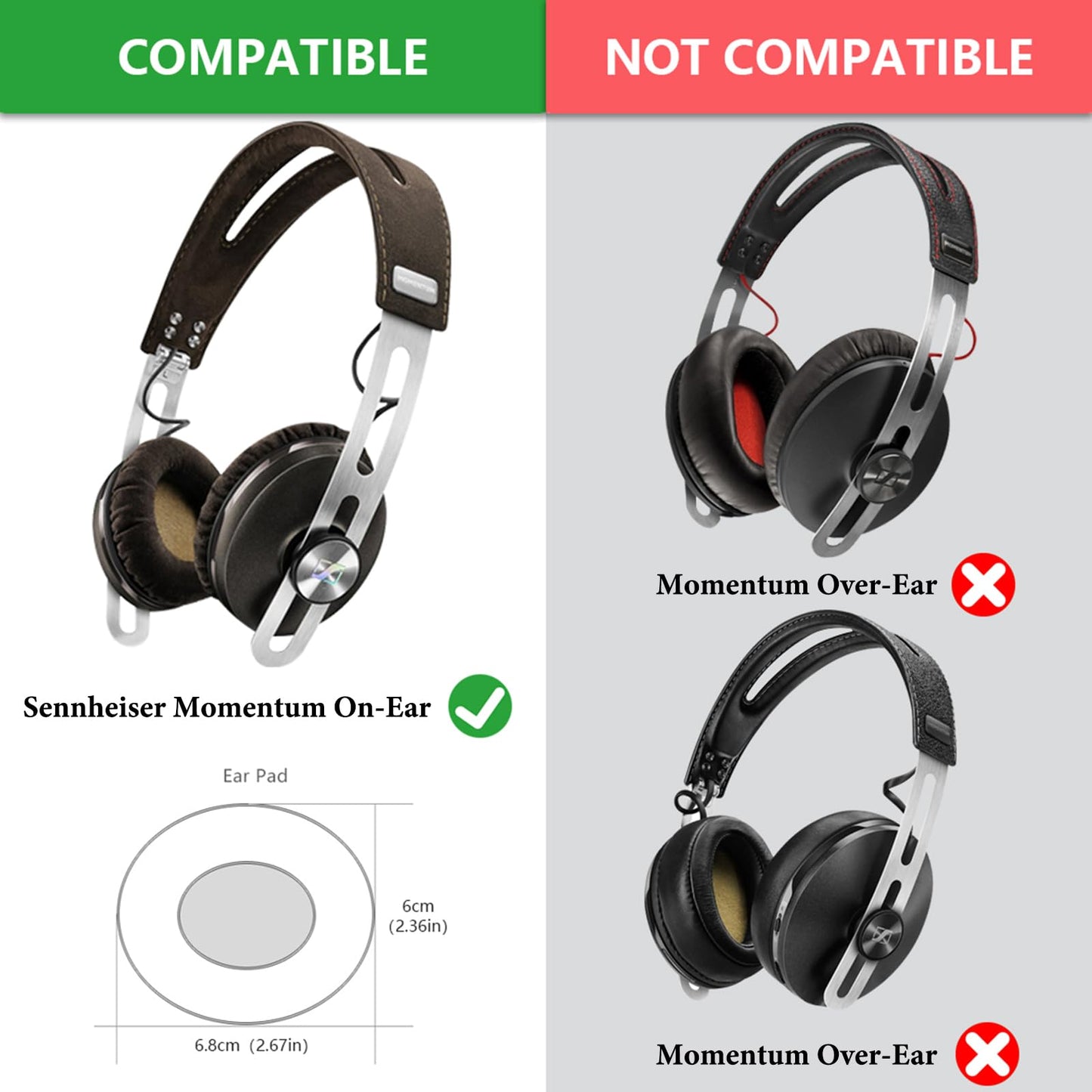 Geekria Comfort Velour Replacement Ear Pads for Sennheiser Momentum On-Ear, HD1 On-Ear Headphones, Repair Parts with Video Guide (Black Velvet)