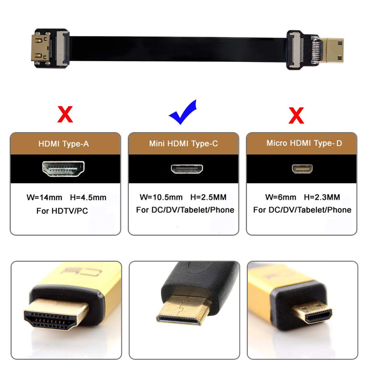 xiwai CYFPV Mini HDMI Male to Mini HDMI Female Extension FPC Flat Cable 1080P for FPV HDTV Multicopter Aerial Photography (0.2m)