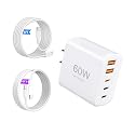 60W USB-C Fast Charging Kit (Includes Cables: 4ft + 6ft), 5-Port Wall Plug Power Adapter, Compatible with iPhone 17/16/15/Pro Max Series, iPad