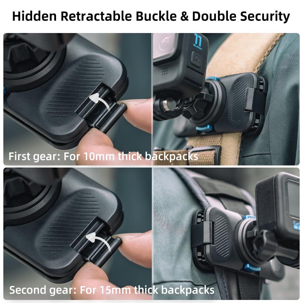 SUREWO 360° Rotation Magnetic Quick Release Backpack Clip Mount Compatible with Gopro Hero 13,12,11,9,8,7,6,5,DJI Osmo Action 6/5 pro/4/3 and More