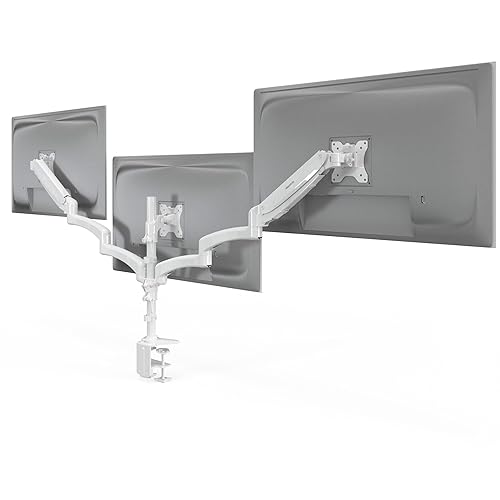 Mount-It! Triple Monitor Stand for Desk, 3 Arm Monitor Mount with Gas Spring Height Adjustment, Fits 13-32 Inch Screens up to 17.6 lbs per Arm, VESA
