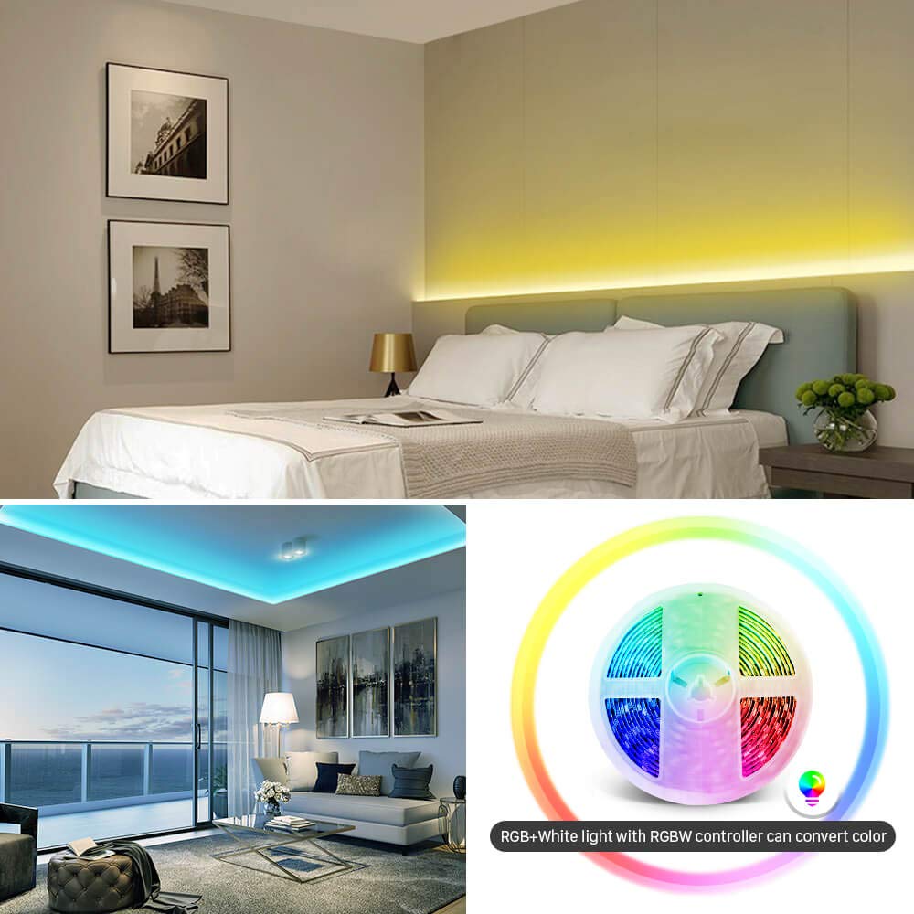 GIDERWEL RGBW LED Strip Light,16.4ft RGB+Cold White SMD5050 Flexible 12V LED Strips 300LEDs,Dimmable Mixed Color Changing LED Tape Light Ambiance