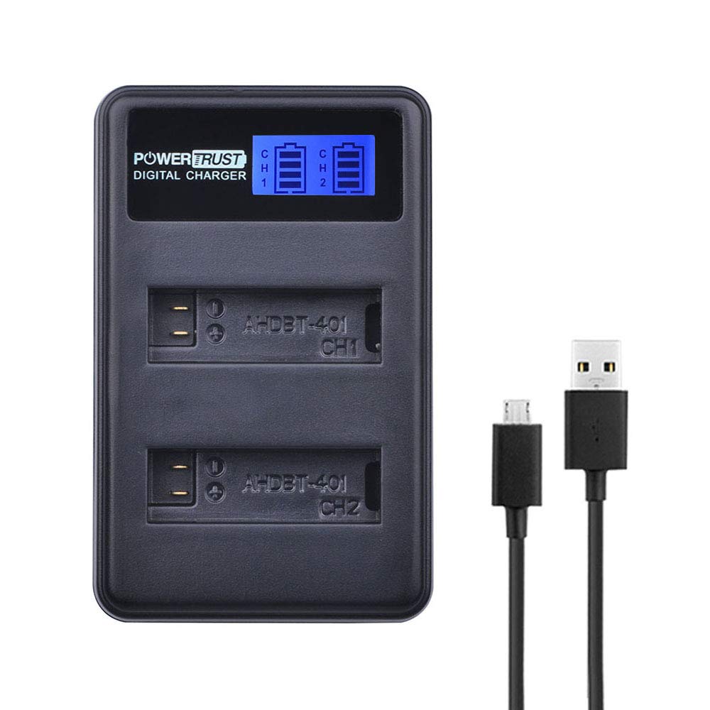 PowerTrust 2 Pack AHDBT-401 Battery and LCD Dual USB Charger for Gopro Hero 4 Batteries Go Pro Hero4 AHDBT 401 Action Camera Accessorie