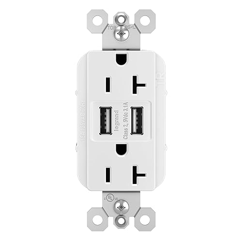 Legrand Pass & Seymour TR5362USBWCCV6 20 Amp Tamper Resistant Construction Specification Grade Duplex Receptacle Outlet with USB A/A 3.1A Charging