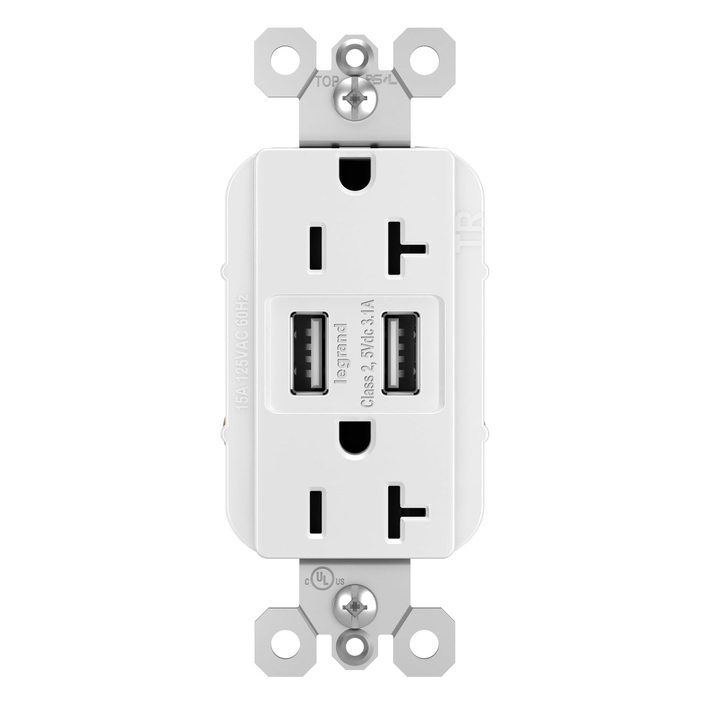 Legrand Pass & Seymour TR5362USBWCCV6 20 Amp Tamper Resistant Construction Specification Grade Duplex Receptacle Outlet with USB A/A 3.1A Charging