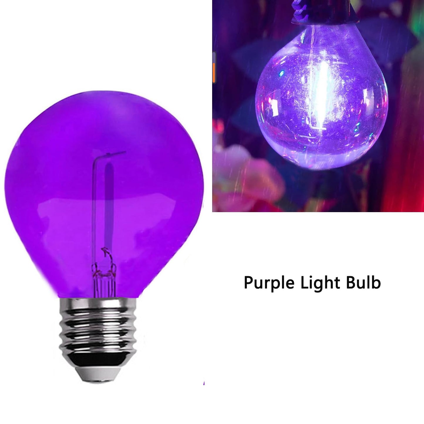 G40 Light Bulbs Replacement Purple 1W Shatterproof Plastic LED Globe Bulbs G40 LED String Lights Replacement Bulb E12/C7 Candelabra Base for Indoor
