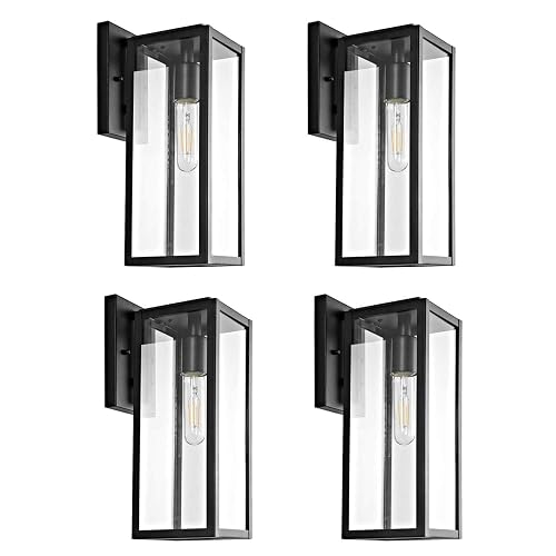 Bestshared Outdoor Wall Sconce Lights,Exterior Wall Lighting Fixtures with Clear Glass, Anti-Rust Modern Black Outside Lantern Lamp for House Front