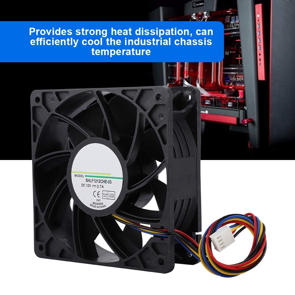 Cooling Fan Cooler for QFR1212GHE -9D89, DC12V 2.7A, 4pin, 6000RPM, 12CM, Double Ball Bearing Fast Heat Dissipation Cooling Fan Cooler for Miners S9