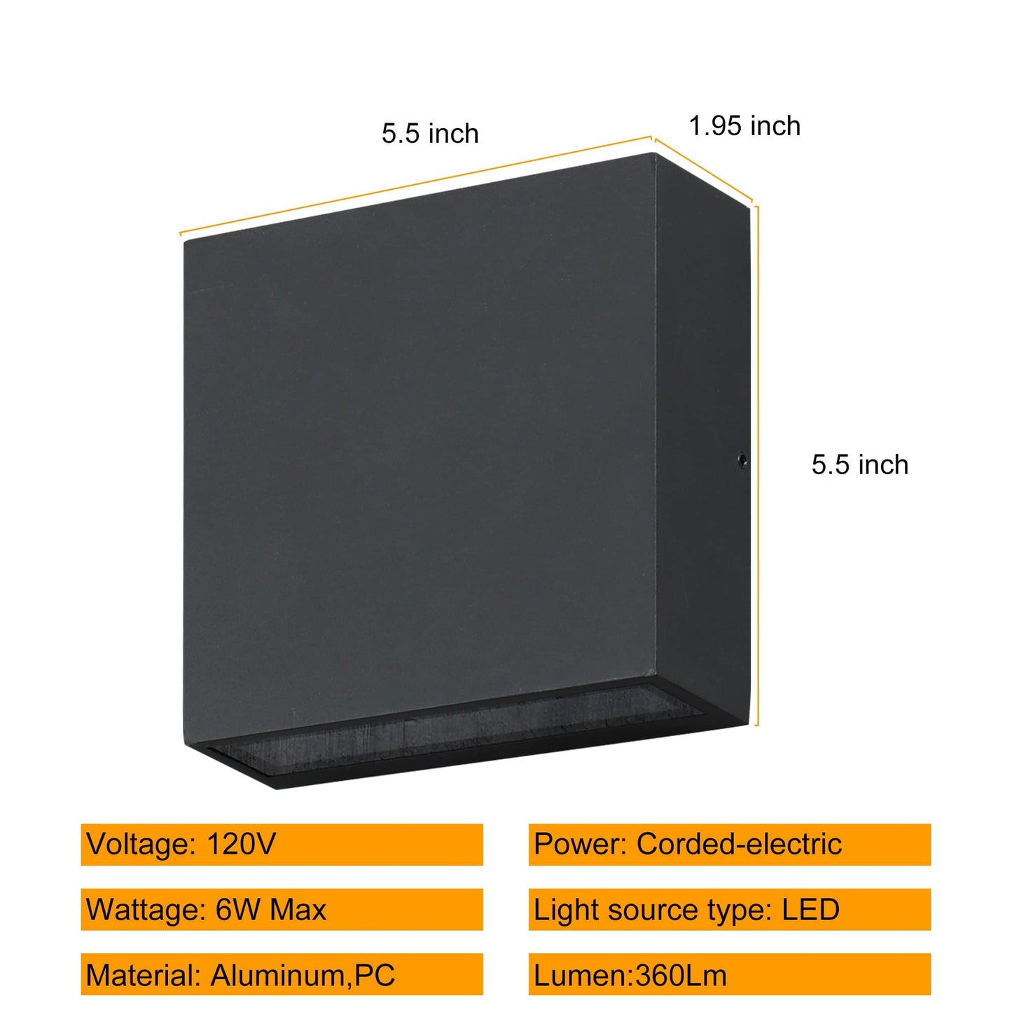 illumishin Modern LED Wall Sconce Outdoor Up Down Wall Lamp, Black Aluminum Waterproof Wall Lights Exterior Light Fixtures 450LM 3000K Hallway Wall