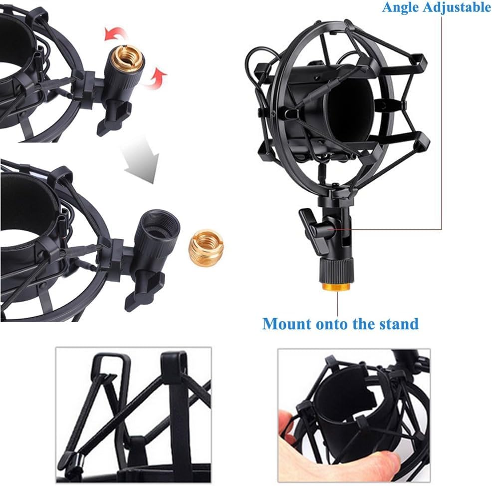 Etubby 47-53mm AT2020 Microphone Shock Mount with Metal Screw Adapter, Adjustable Anti Vibration High Isolation Metal Mic Mount Holder Clip for