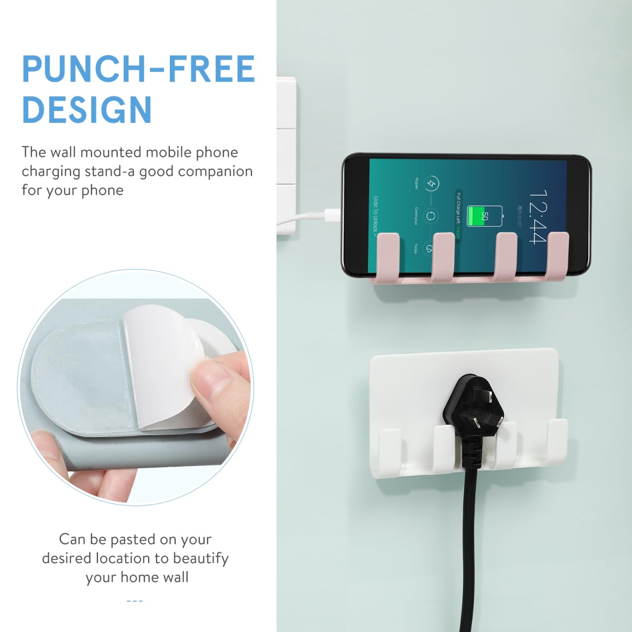 Cell Phone Wall Mount, 3 Pack Multi Purpose Plastic Phone Charging Dock Holder Shaving Razor Towel Hook Bracket for Smartphone Tablet eReader (Mixed