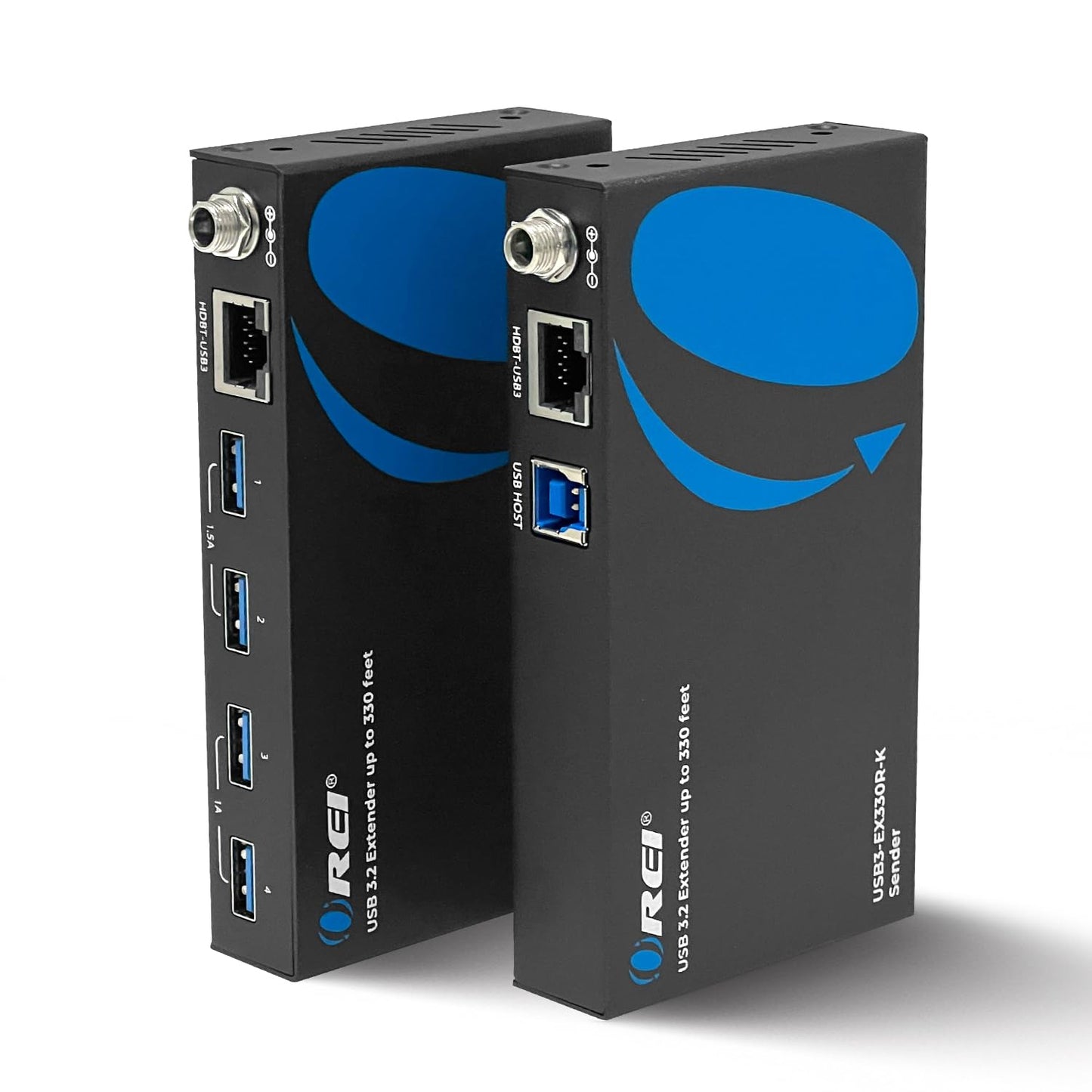 OREI USB 3.2 Over Ethernet HDbaseT Cat6 Extender LAN Upto 330 Feet - Extends 4 Ports USB-A Signal Over LAN Ethernet - Power Over Cable for Long