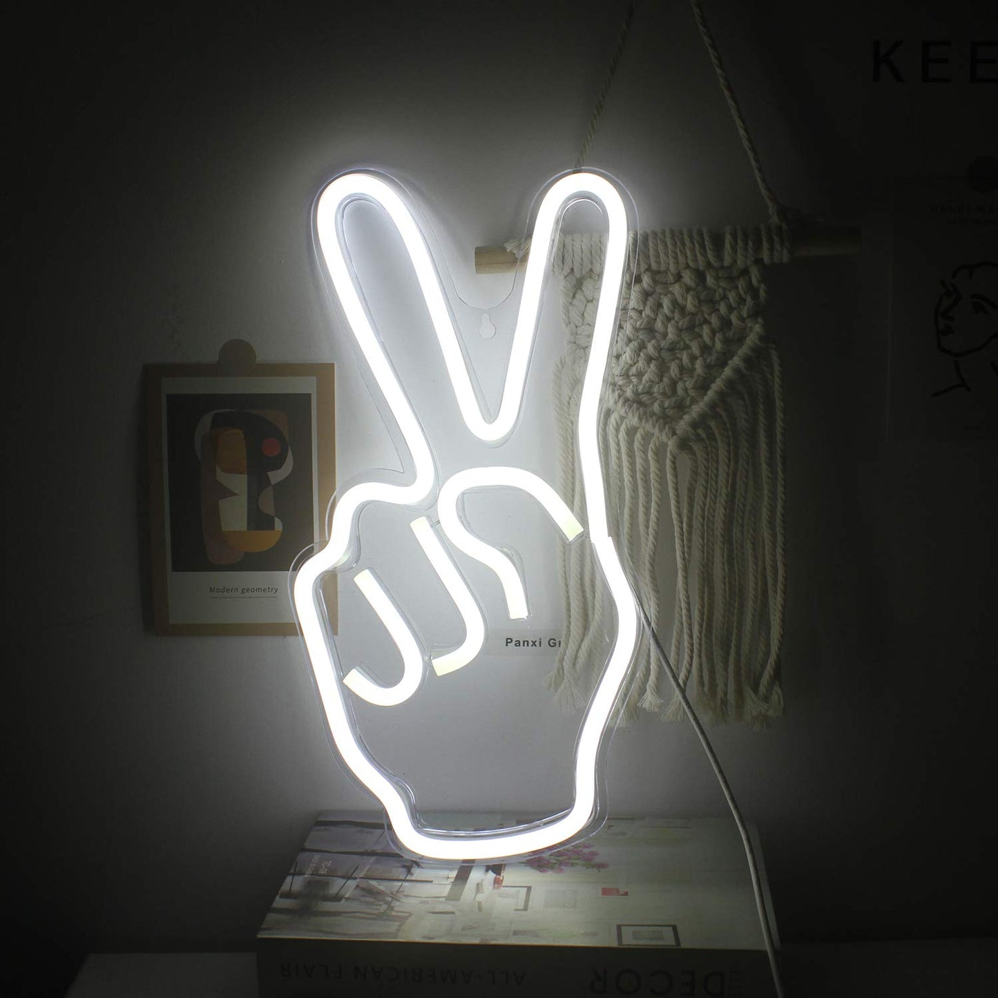 ineonlife Neon Peace Sign Decor Led Neon Signs Peace Finger Peace Sign Wall Sign 15'' x 8'' Victory Gesture Neon Light Novelty Neon Wall Lights