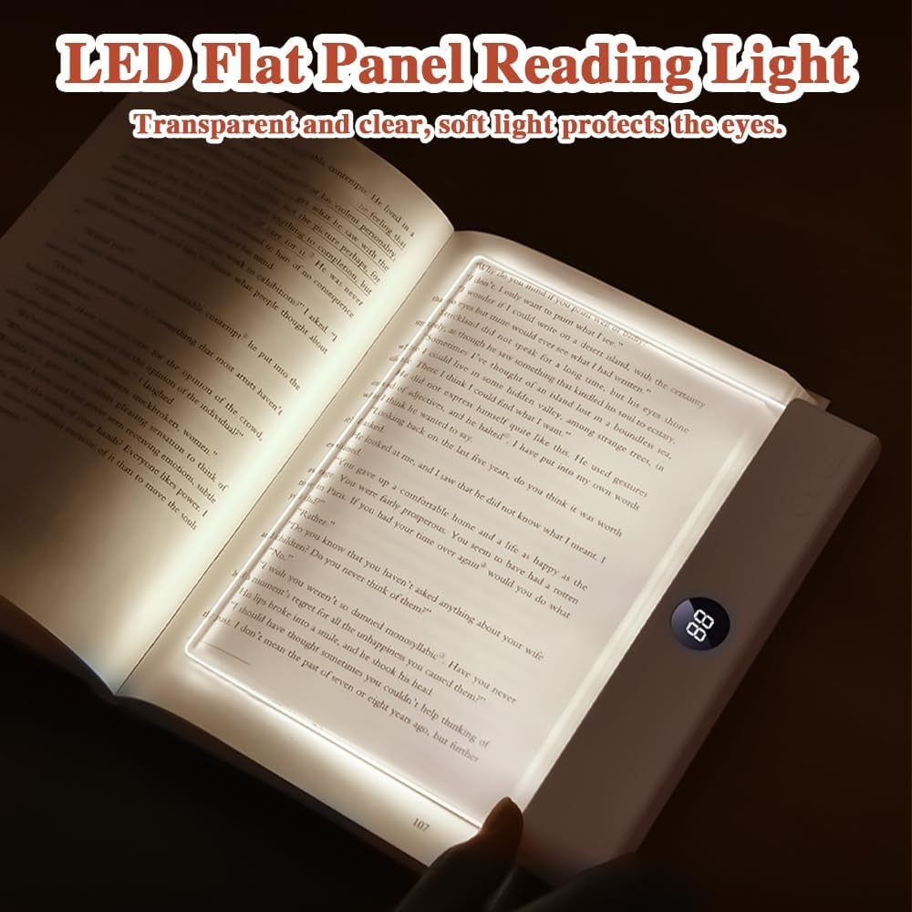 xolvun Smart Reading Light, 2026 Upgrade Rechargeable Clear LED Flat Book Light with 3 Colors & Timer, Book Page Light with Brightness Adjustment