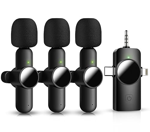 AWSENS 3 in 1 Mini Microphone,Wireless Lavalier Microphones for iPhone Android Camera USB-C,2.4G Ultra-Low Delay,Noise Reduction,Microphone Video