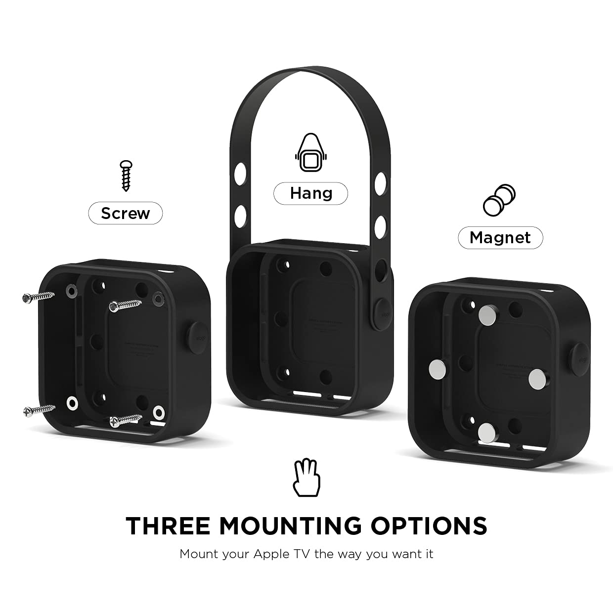 elago Apple TV Mount - 3 Mount Options (Magnet, Hang, Screw), Compatible with Apple TV 4K 2021 / HD and All Models, Prevents overheating