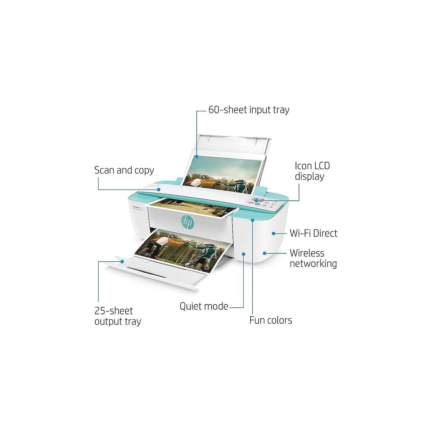 HP DeskJet 3755 Compact All-in-One Wireless Printer, Instant Ink, Works with Alexa - Seagrass Accent (J9V92A)