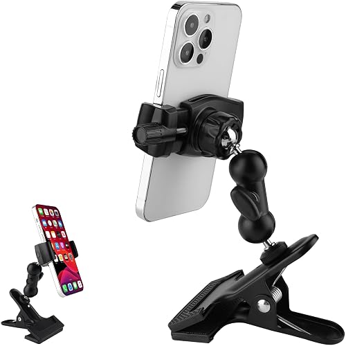 Mippko Clamp Phone Stand Holder for Guitar Head/Desk/Table/Glass/Baffle/Easel,Guitar Head Phone Mount,360°Adjustable Aluminium Alloy Arm Compatible
