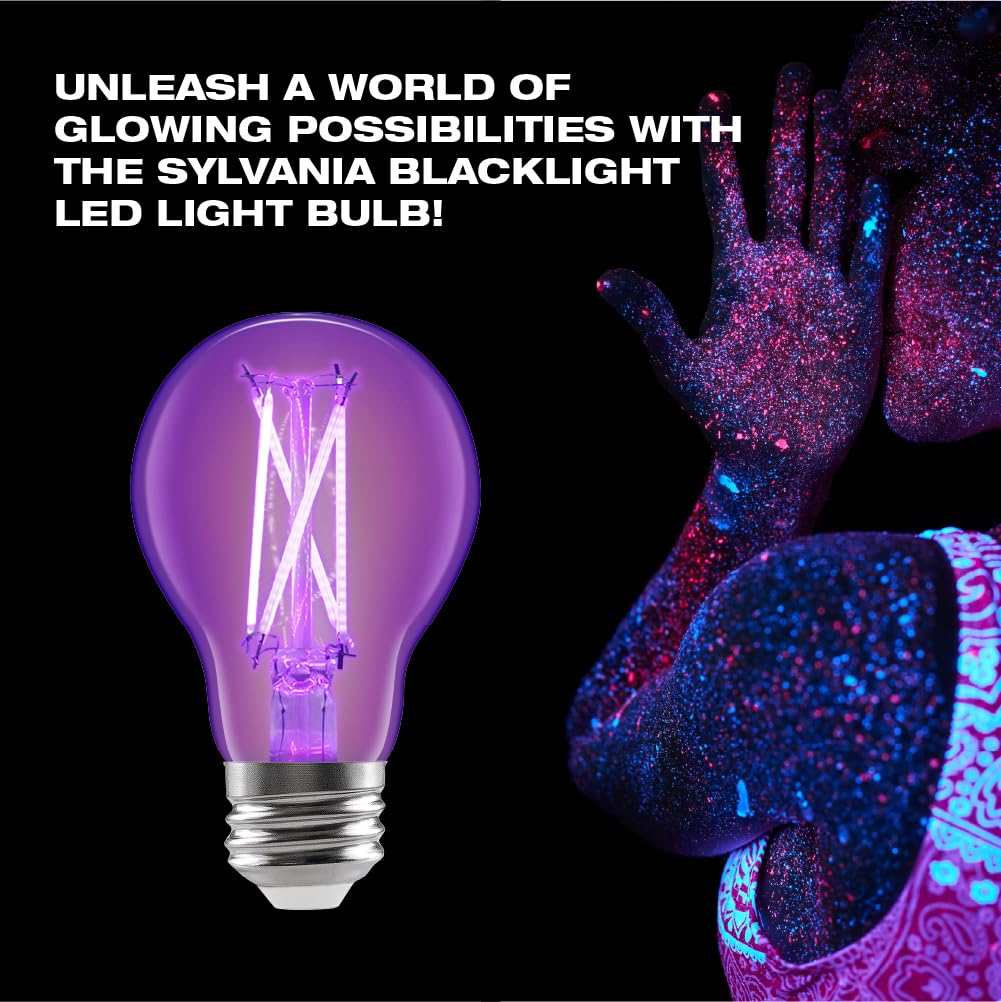 Sylvania Black Light LED Light Bulb, 7W, A19, Medium Base, Clear - 2 Pack (45052)