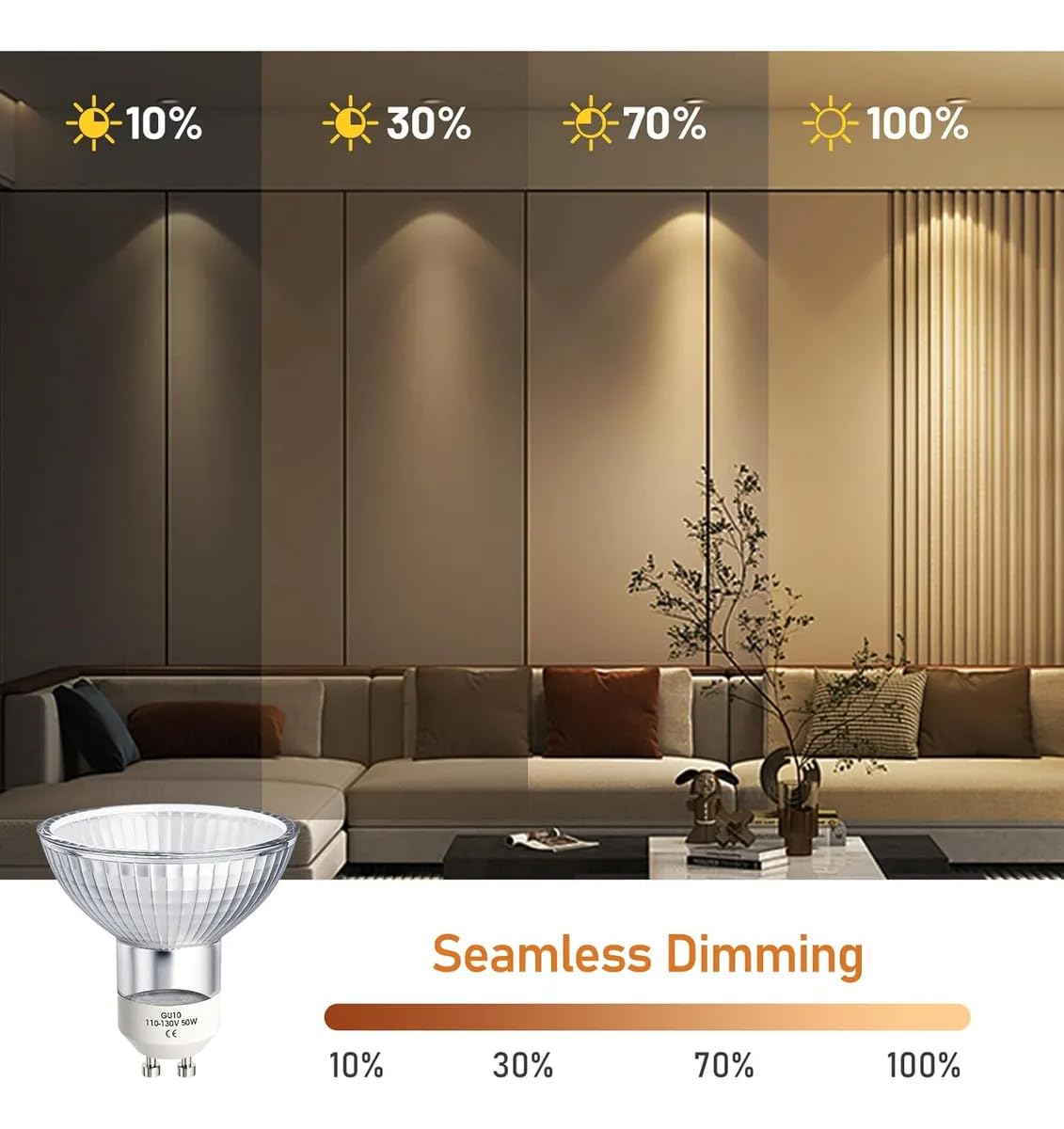 MOMIUCO GU10 Halogen Bulbs 120V 50W, Dimmable MR16 GU10+C with Glass Cover, 2700K Warm White Light Bulbs for Candle Warmer Lamp, Pack of 4