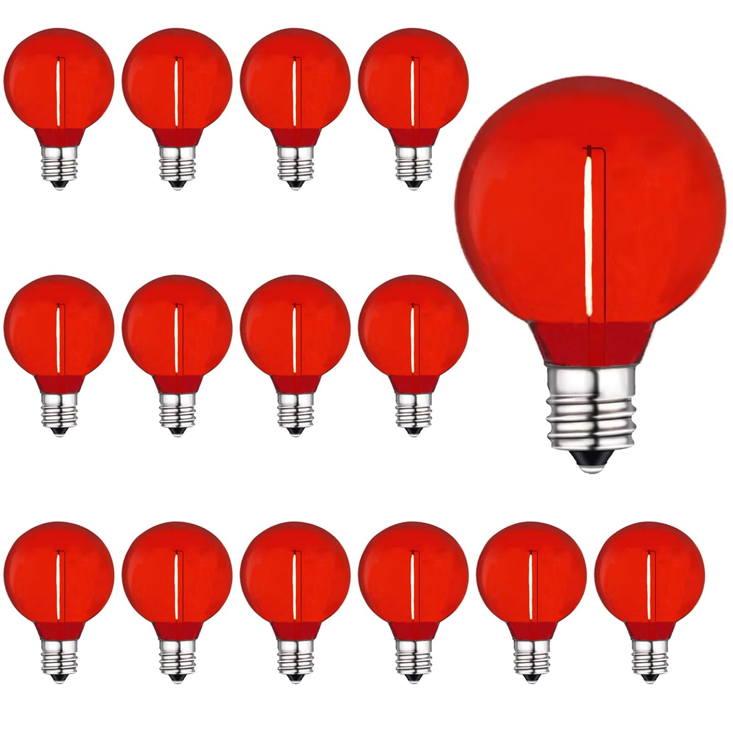LRSUEYSKIN G40 Red LED Bulb 1W Replacement Light Bulbs Shatterproof Waterproof LED Outdoor String Lights Decorative Night Light E12/C7 Candelabra Base