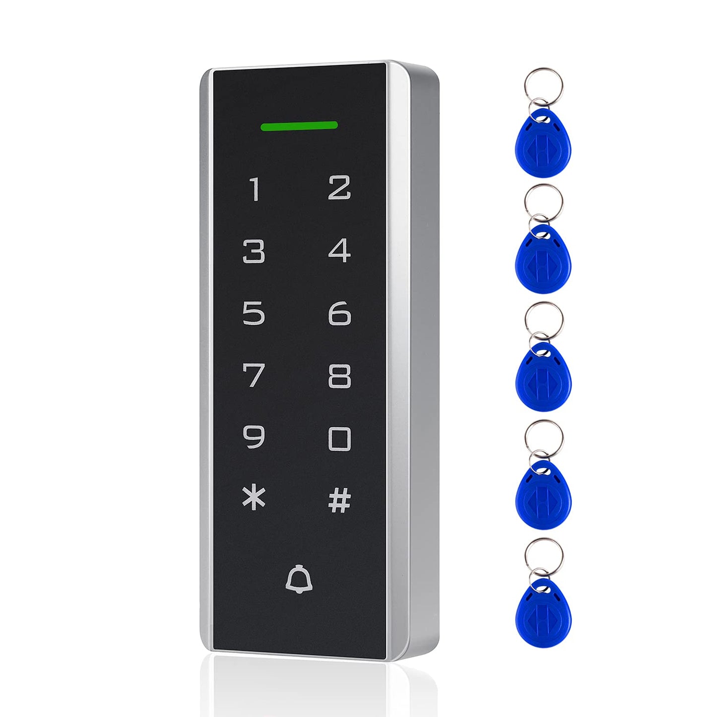 Door Access Control System, 125KHz Proximity ID Card Access Control Keypad Support 1000 Users ID Card Reader Digital Keypad + 5PCS Keychains for Entry
