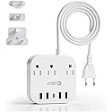 European Plug Adapter, Unidapt US to UK Europe Power Strip for EU/UK/US with USB C and 4 USB Ports, 3 AC Outlets, Wall Mountable, 5ft Extension Cord