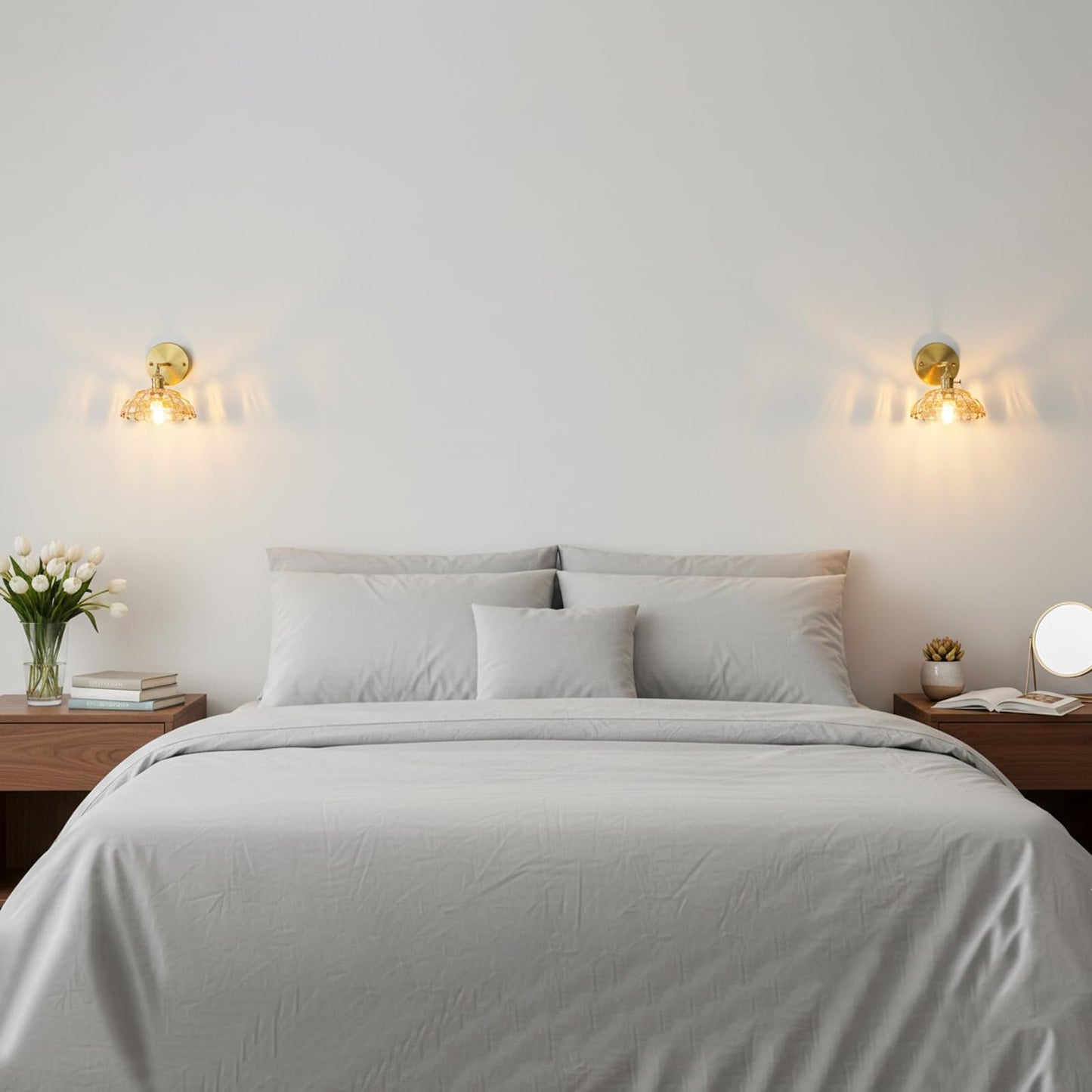 YJQHXY Industrial Style Amber Glass Wall Lights Bedside Lamp with Brass Socket Compatible with E26/E27 Bulbs 110V/120V Hardwired Wall Sconce