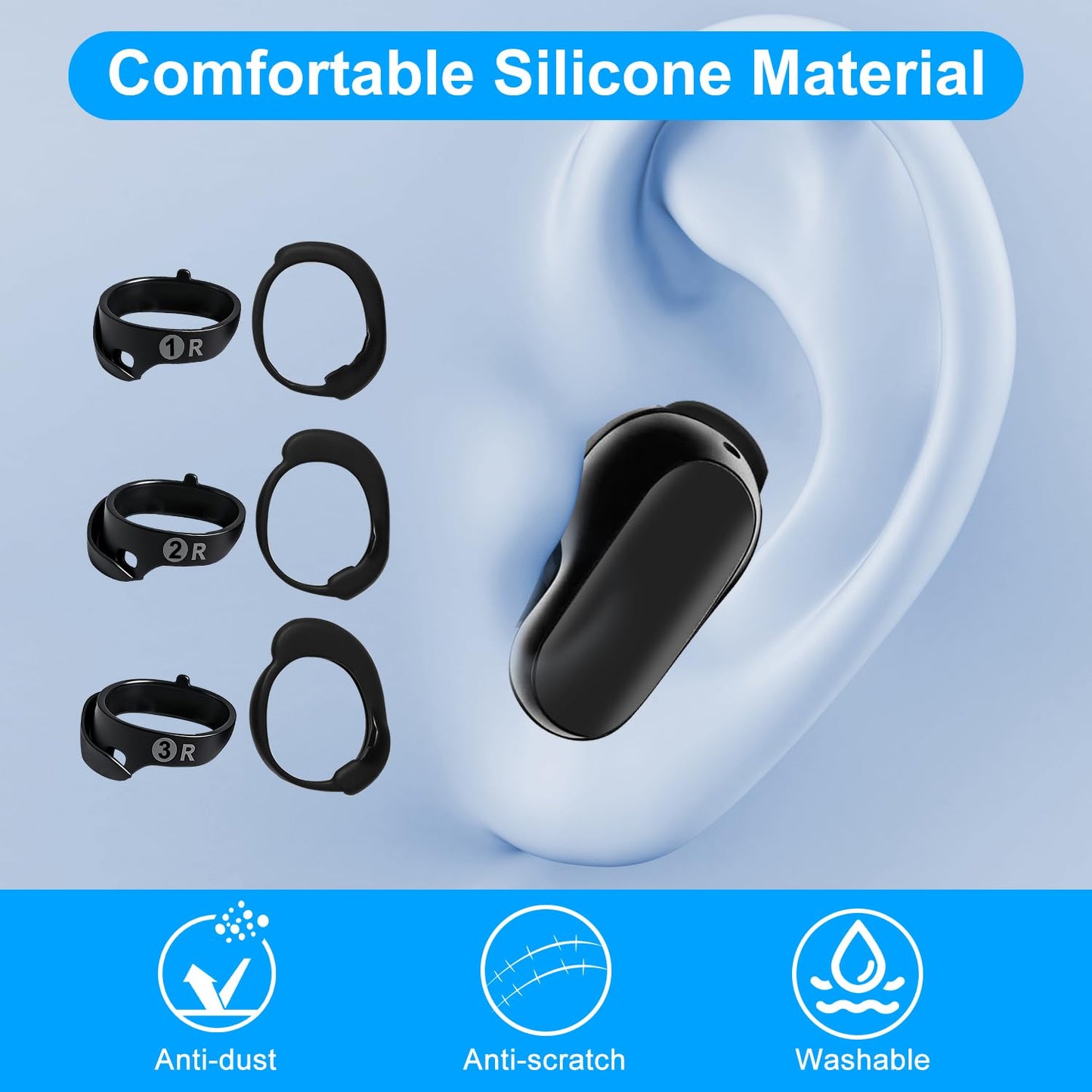 Replacement Wingtips for Bose QuietComfort Ultra Earbuds (2nd Gen), Anti-Slip Silicone Wingtip Eartips, Ear Hook Covers Secure Fit Stability Eartips