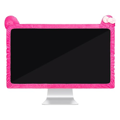 Kingshion 27"-34" Lovely Cute Computer Monitor Cover with Cat Ear Design, Kawaii Display Dust Cover with Furry Design, Elastic Dustproof, Suitable