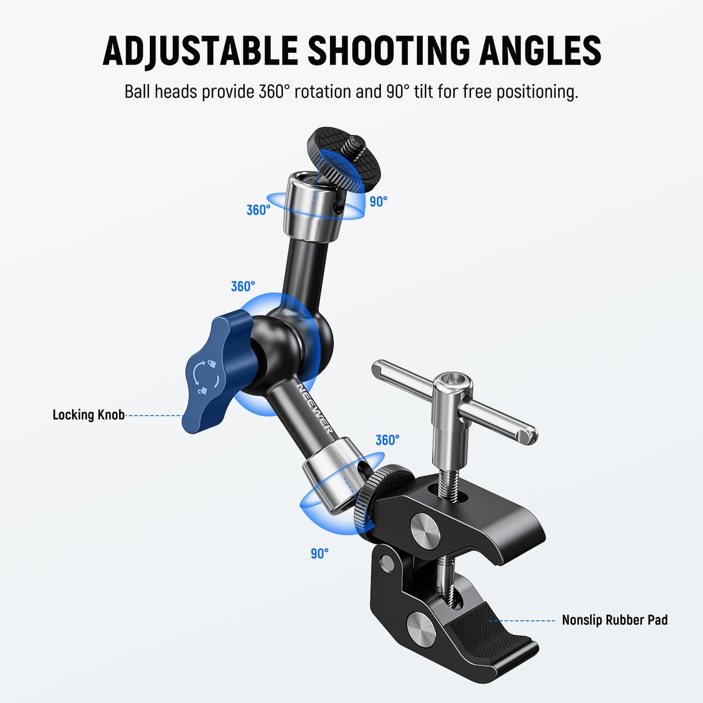 NEEWER 6"/15cm Adjustable Magic Arm with Super Clamp, 1/4" & 3/8" Threads, 1/4" Screws for Flash/LED Light/Microphone/Monitor, Compatible