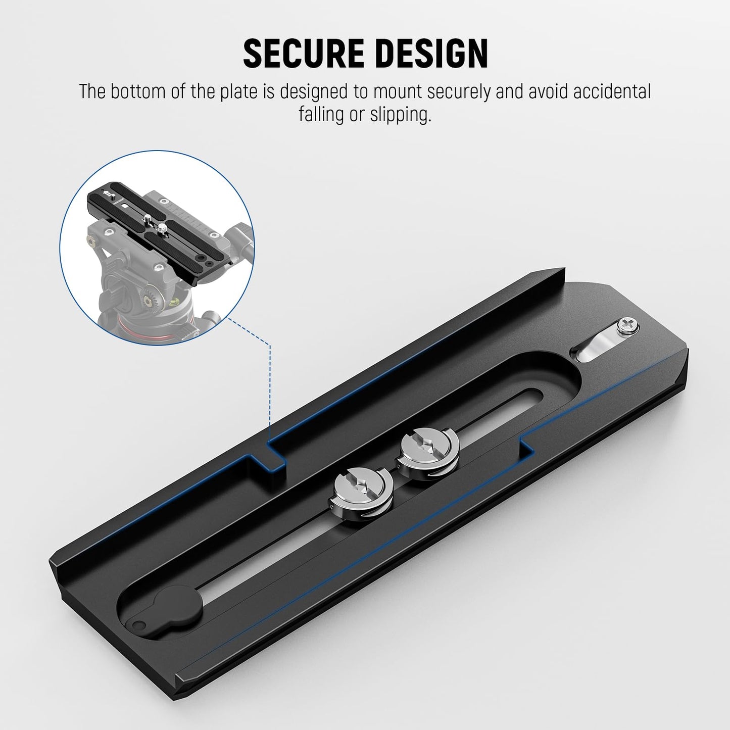 NEEWER 501PL Tripod Quick Release Plate Compatible with MVH500AH MVH502AH, 6.3"/16cm Extended Camera Mounting Plate with 1/4" 3/8" Screws, Anti Off