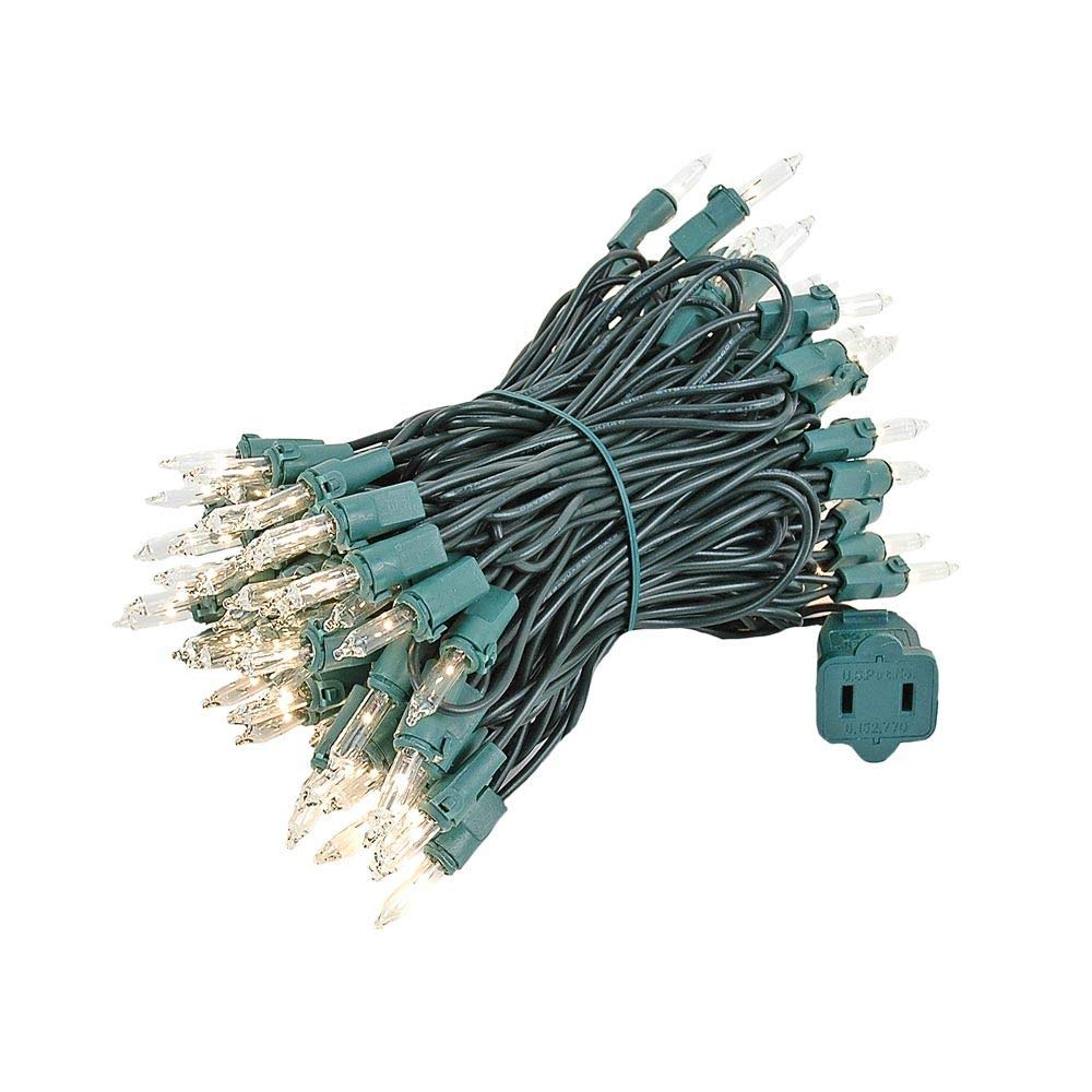 Novelty Lights 34 Feet 100 Bulbs Traditional Incandescent Mini Lights, Clear on Green Wire with 4" Spacing, Commercial Grade and UL Listed