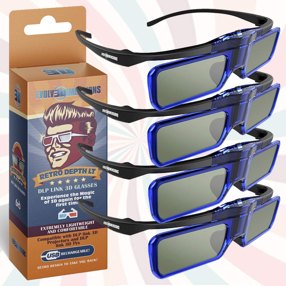 RetroDepth LT Lightweight Rechargeable DLP Link 3D Glasses for all DLP 3D Projectors (Benq, Optoma, Acer, Vivitek, Dell Etc) by Evolv3Dimensions (4