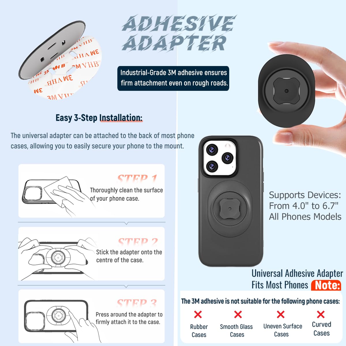 Bike Stem Phone Mount with Quad Safety Buckles - CNC Aluminum Center Holder for iPhone & Android | Quick Install | Anti-Shake Clamp