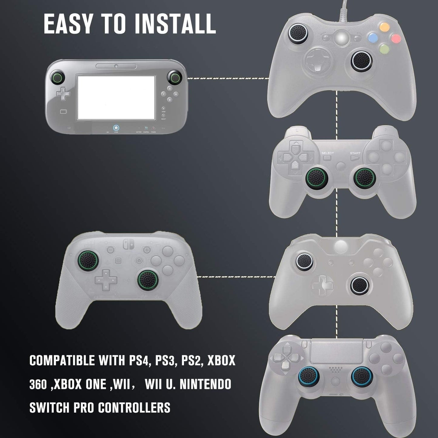 Obeka Compatible with 8 Pairs Thumb Grips Silicone Analog Stick Covers Thumbstick Controller Replacement Joystick Cap PS4 PS3 PS2 Xbox One Xbox 360