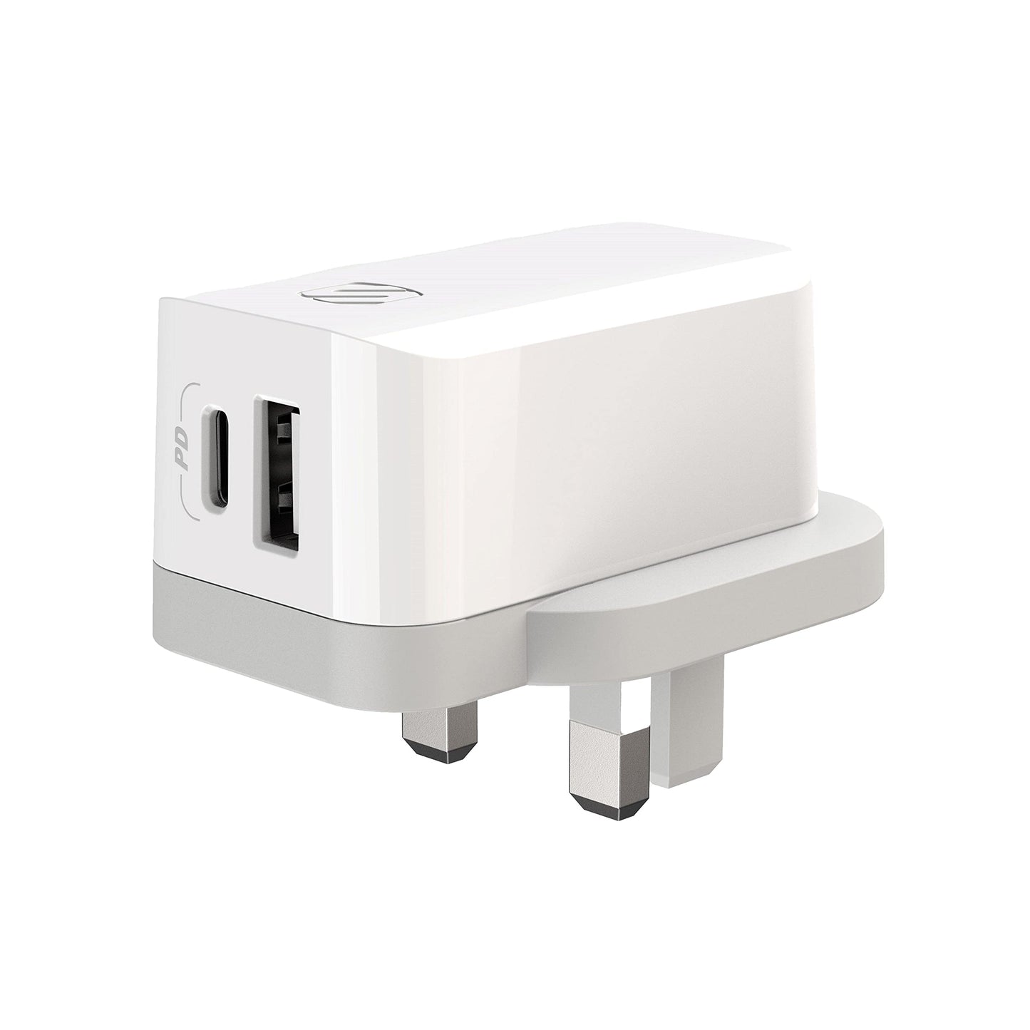 Scosche HPDCA32UK PowerVolt 32W Certified USB Type-C + USB Type-A UK Quick Wall Charger Power Delivery 3.0 for All USB-C and USB-A Devices in White