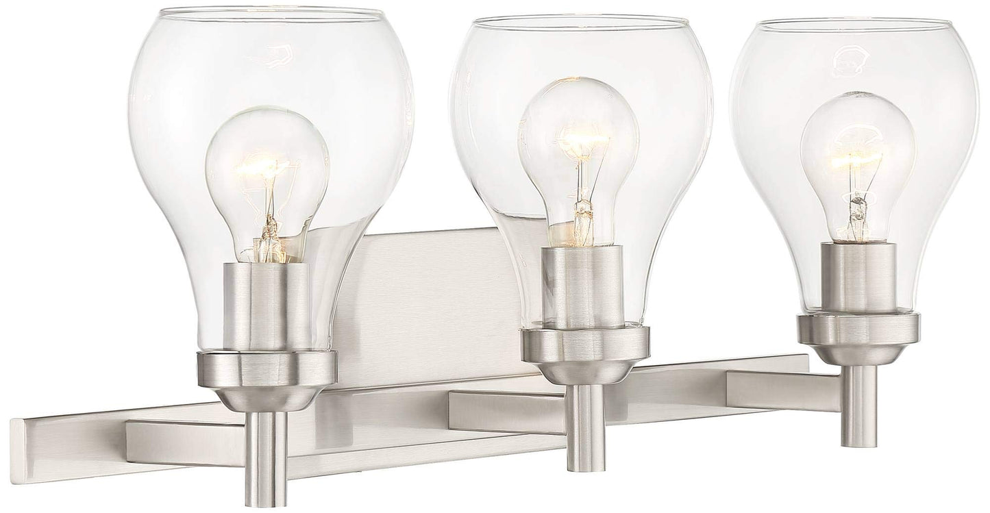 Possini Euro Design Danvers Modern Wall Mount Light Brushed Nickel Silver Hardwired 21" Wide 3-Light Fixture Clear Glass Globe Shade for Bathroom