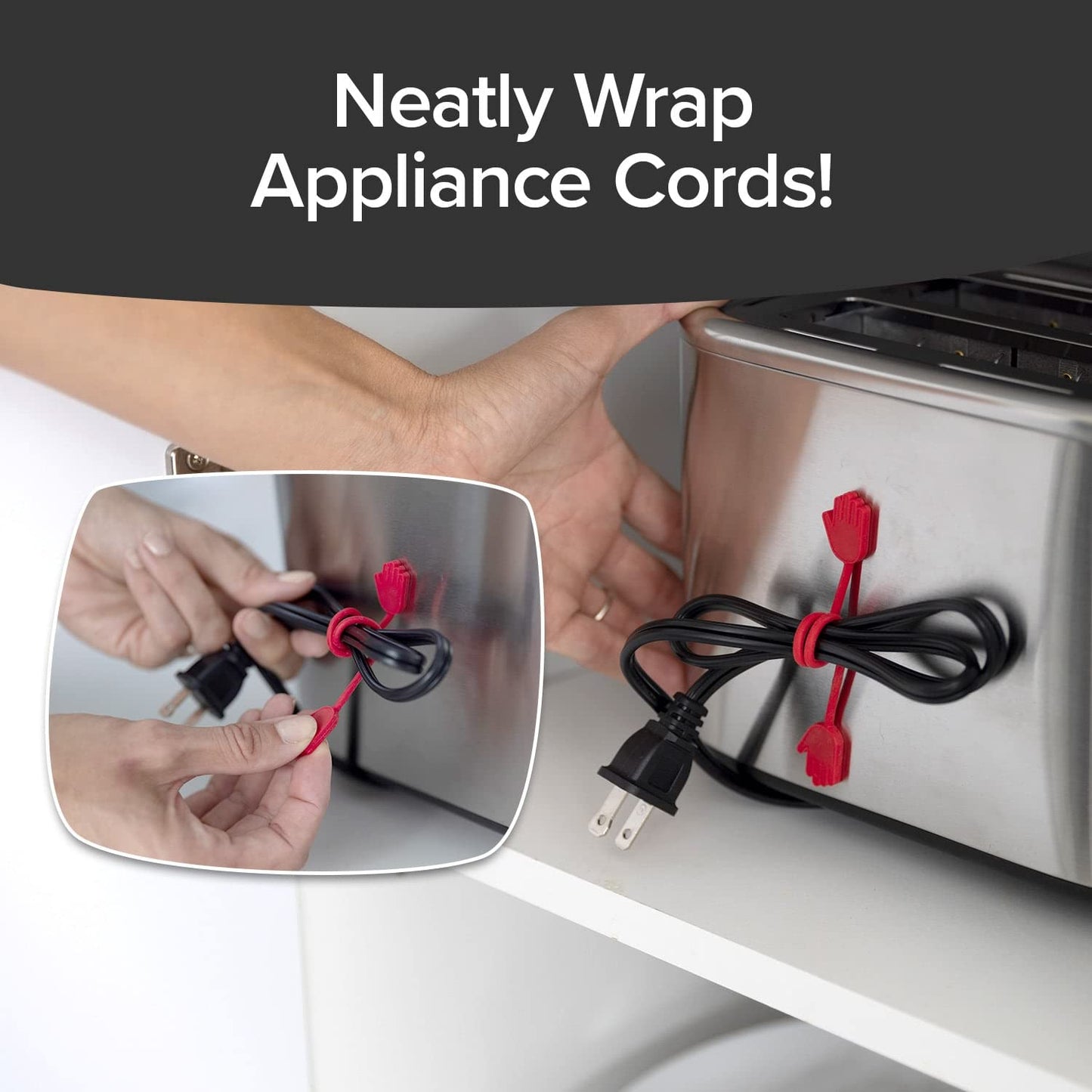 Ruby Holding Hands Ultra-Powerful Magnetic Silicone Zip Ties, AS-SEEN-ON-TV, Industrial-Strength Cable Ties with Magnet Automatically Stick Together