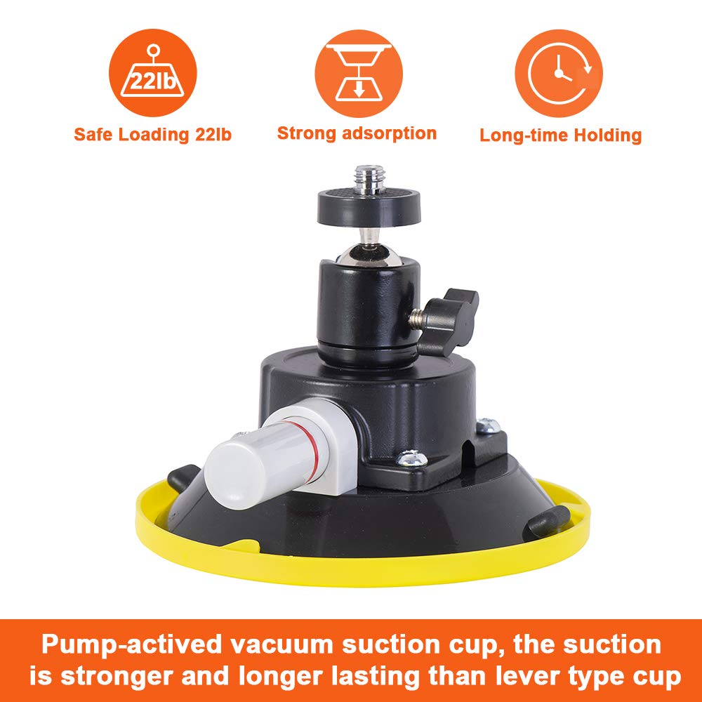 IMT 4.5" Suction Cup Camera Mount with 360 Ball Head, Air Pump Vacuum Suction Mount for Action Camera/DSLR/Camcorders/Phone, Camera Holder