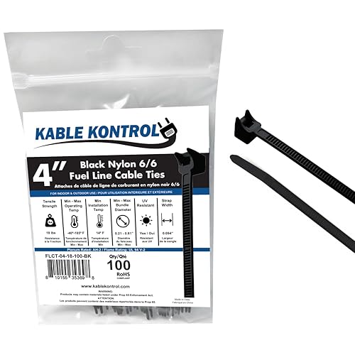 Kable Kontrol Radius Clamp Head Fuel Hose Cable Ties, 4 Inch 100 Pcs, 18 Lbs Tensile Strength, Nylon UV & Chemical Resistant Hose Clamp Zip Ties